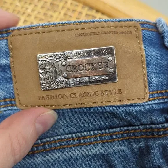 Crocker Embroidered Jean Shorts Women's EU 40 Studded Distressed Medium Blue - Picture 3 of 8